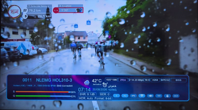 Hack Sat Feeds 📡: فید مسابقات دوچرخه سواری تور دو 📡 Eutelsat Hotbird 13B/13C/13G @ 13.0°E📶 11609 H 7200🆔 NLEMG HOL310-3🔑 CW: E5 5B 14 54 A