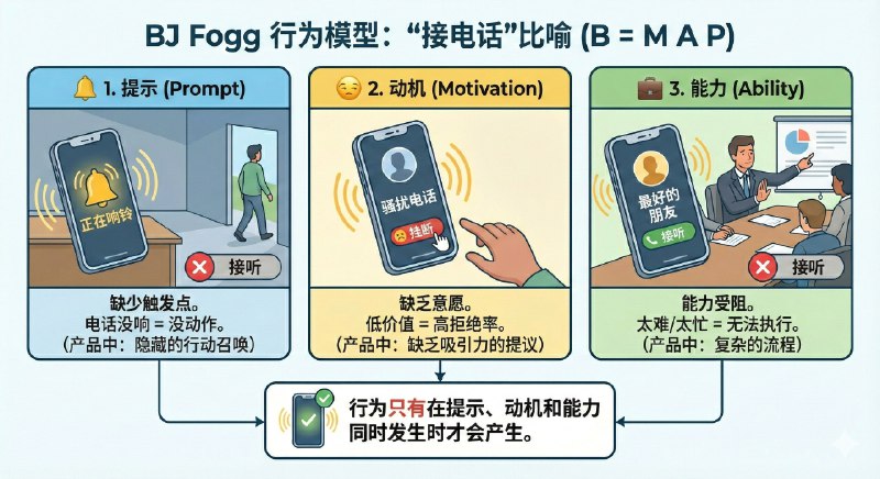 做产品这些年，我反复咀嚼过很多心理学模型，但如果只推荐一个最能解释“为什么用户不按你设想的去做”的模型，那一定是福格行为模型