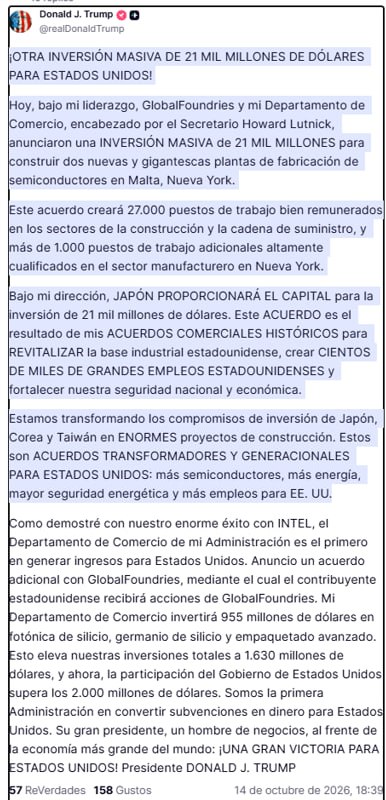 TRUMP: ¡OTRA INVERSIÓN MASIVA DE 21 MIL MILLONES D