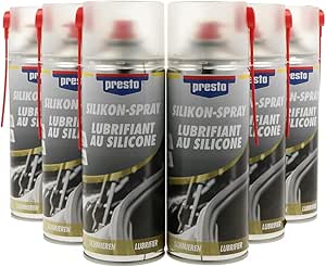 presto Silikonspray Set 6 x 400 ml Antistatisch Schutz gegen Witterung Wasserverdrängend Ideal für Gummiteile Effektives Schmiermittel