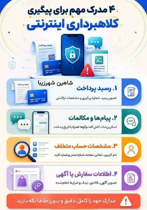شاهین شهرزیبا👉: 📑 4 مدرک مهم برای پیگیری#کلاهبرداری اینترنتی که همه باید بدانند•••••••••••••••••••••••••🧰🎬🧰 رسانه اجتماعی و اطلاع رسانی 
