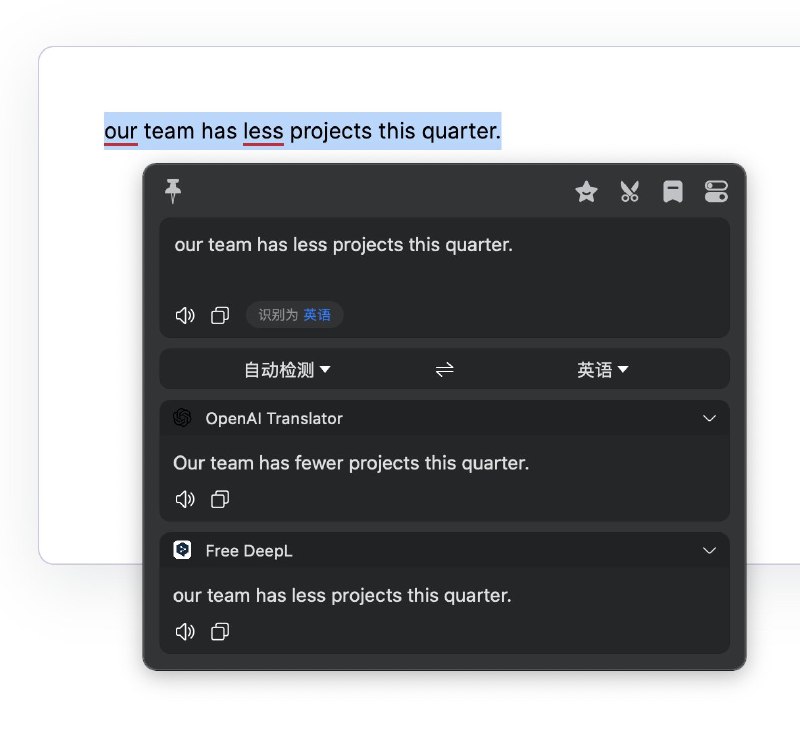 给 Mac 用户推荐一个翻译神器 Bob 的插件，简单来说就是：划词就能让ChatGPT帮你翻译，甚至可以帮你润色句子~相信大家已经见识过 ChatGPT 远超主流翻译工具的翻译能力了，所以……蹲一个win版替代品！▶ 下载&安装地址：