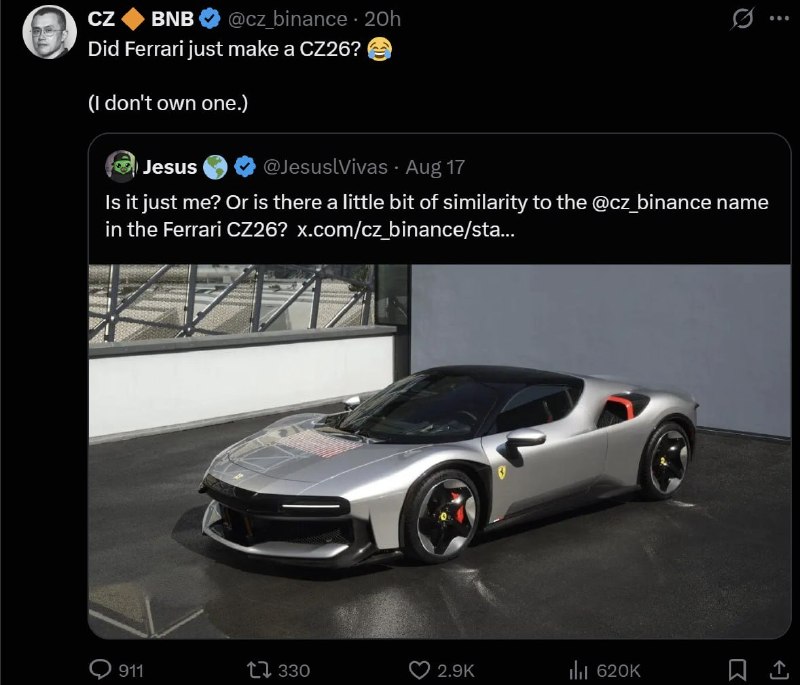 The Crypto Ledger: CZ just hinted at buying a Ferrari — BNB might be fueling the ride 🏎️ #crypto #cryptonewsThe Crypto Ledger