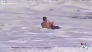 Video of a 16-year-old lifeguard’s effort to save a 10-year-old boy from the waves