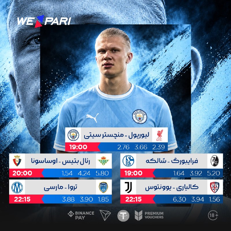 لیگ برتر: 🔥 بازی های جذاب فوتبال جهان را با آپشن های تخصصی در Wepari پیشبینی کنید🔥 😃😃😃😃 🎖️ کمپانی بین المللی Wepari به کاربران ایر