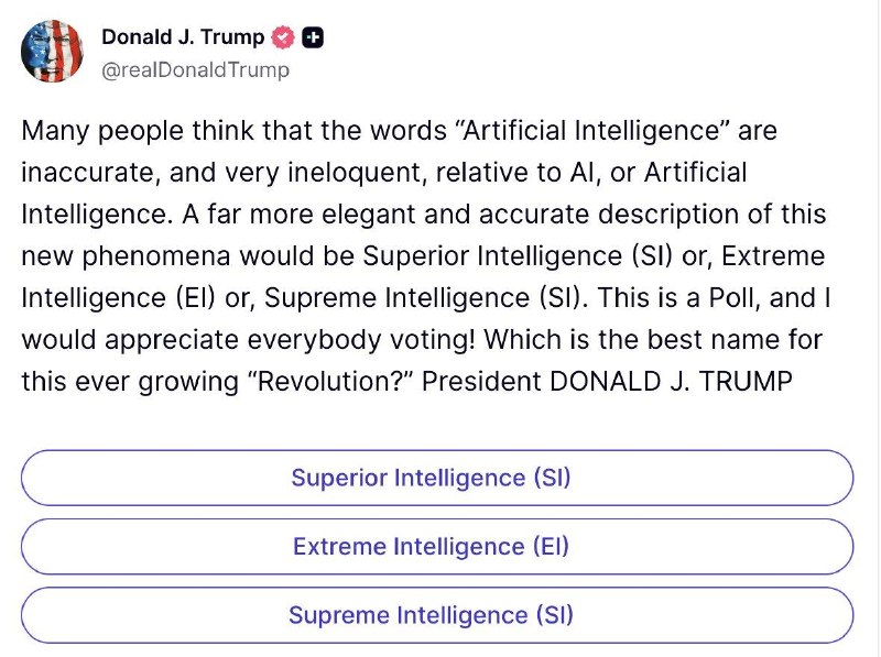 Trump is looking for a new name for artificial intelligence.