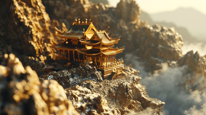 🧪Midjourney V6 每天都能给我新惊喜，一个玉石雕刻的国风场景，由于细节很丰富，看起来真的像工艺品