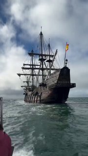 The Galeón Andalucía is a 164-foot, full-scale replica of a 17th-century Spanish vessel built by the Fundación Nao Victoria.