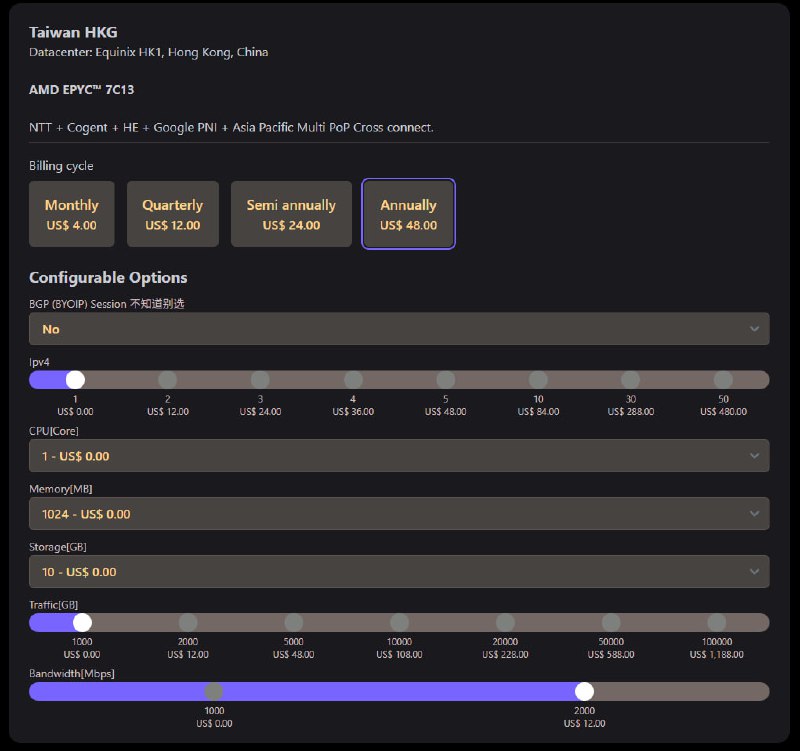 #通知 Taiwan HKG位于HK的台湾定位VPS完美解锁不送中，定位在TW，享受1ms港内延迟，有RETN欧洲低延迟！半价专属优惠🙂年付最低24USD推荐加网口到2G，折后总价只需30USD（可用产品价值不高于100USD）Taiwan HKGTW-located VPS physically in HKPerfect unblocking with no China routing — geo-located in Taiwan, 1ms latency within HK, low-latency RETN routes to Europe!Exclusive Half-Price Deal🙂$24/year!Pro tip: Upgrade to 2G bandwidth port — final discounted price only $30(Eligible for products worth no more than $100)Grab it here: