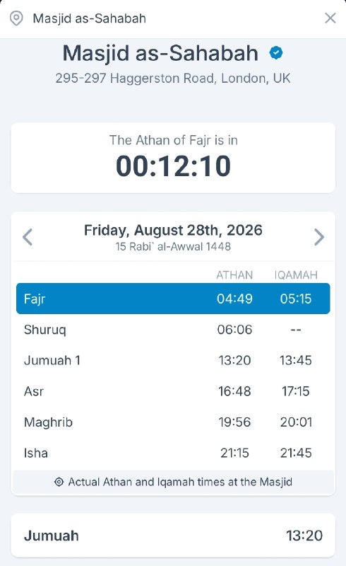 Updated prayer times as of today: