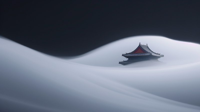 今天跑的最喜欢的图，中式建筑和抽象云雾融合探索页面的提示词改的