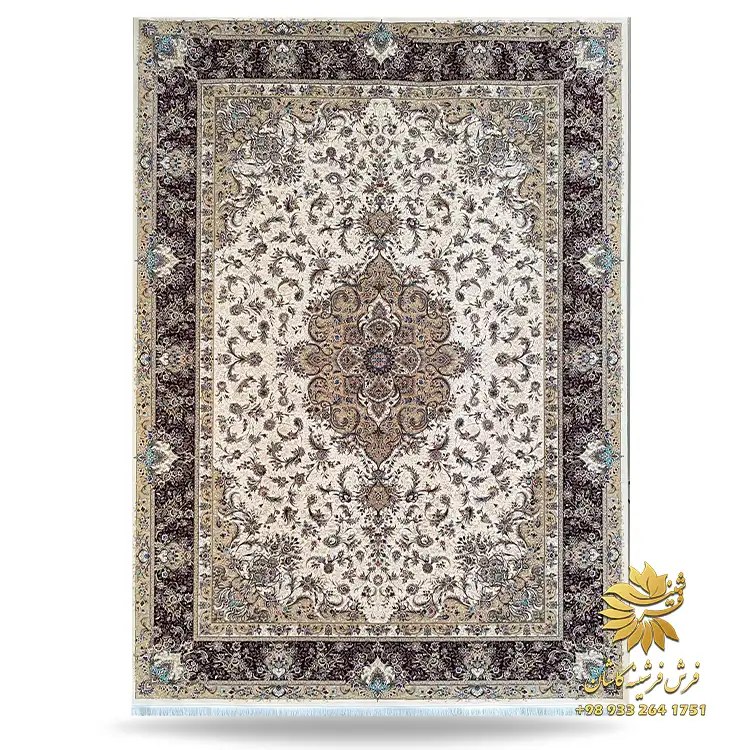 فرش فرشینه کاشان: فرش ماشینی طرح دستباف 1500 شانه بوم کرم حاشیه لاکی کد 7555♦️ خرید مستقیم از تولیدی ♦️فرش فرشینه کاشان#1500_شانه✅جنس خاب 