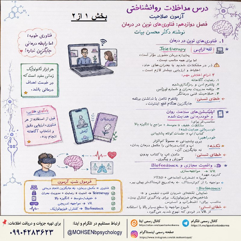 مقاله، پایان نامه، رساله، کتاب، استخدامی.مشاوره کنکوری: آزمون صلاحیت حرفهای روانشناسان🧠 درس: مداخلات روانشناختی📚 فصل 12 | بخش1✍🏻 تألیف و تدوین: دکتر محسن بیات━━━━━━━━━━━━━━🌟