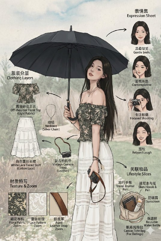 ai ootd 尊重女性版，提示词如下:角色设定 / Role你是一位顶尖游戏与动漫概念美术设计大师（Concept Artist），专精角色设定图 / Character Sheet