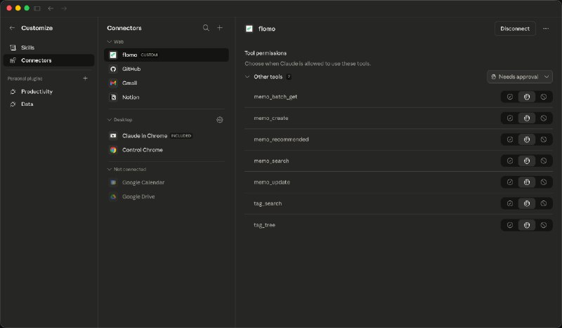 自己的 flomo 笔记，整整齐齐在 Claude 中出现了（当然🦞也配好了）