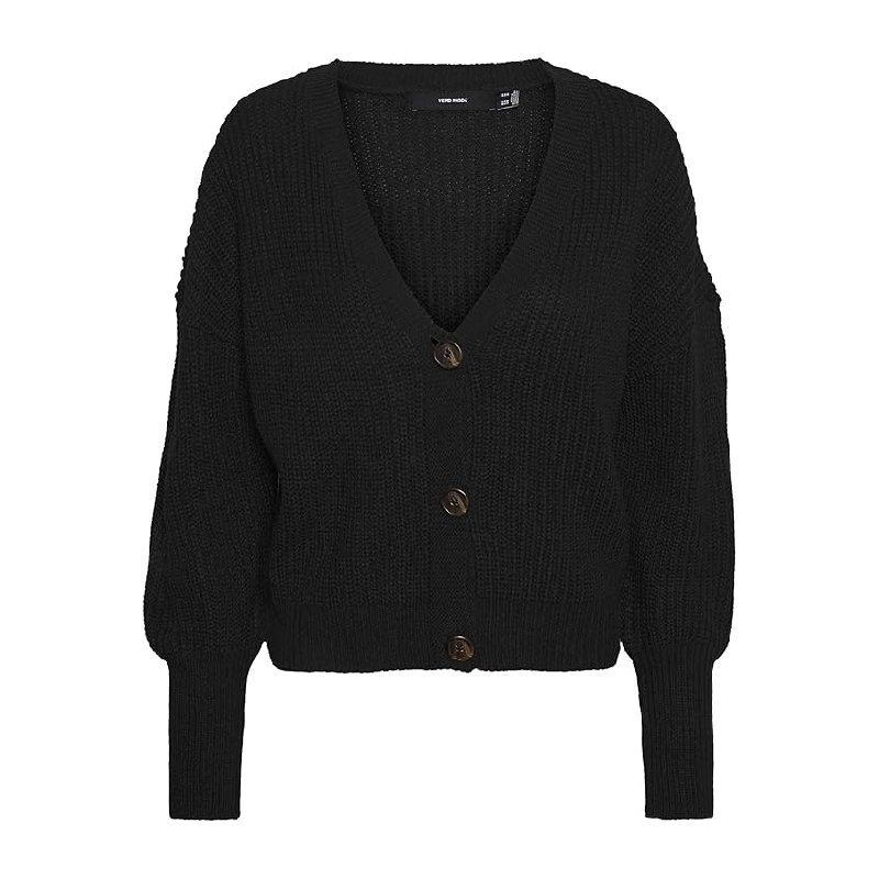 VERO MODA Damen VMLEA LS V-Neck Cuff Cardigan NOOS Pullover Schwarz Dark