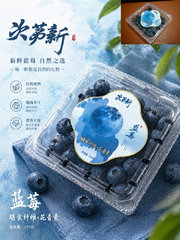 随手拍了一张蓝莓，让 GPT-Image-2 生成符合这个产品风格的宣传图一致性还原也太好了，每个设计元素都是对的