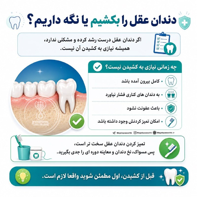پایگاه خبری بۆکان ڕووداو: 🔺هر دندان عقلی قرار نیست کشیده شود! 🔹اگر دندان عقل کاملاً بیرون آمده، فضای کافی دارد، به دندانهای کناری فشار وارد نمیک