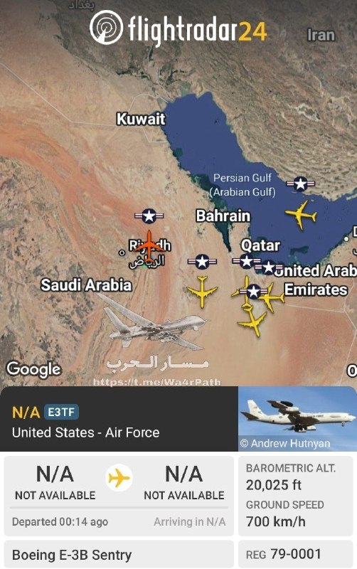 - 🇮🇷/🇺🇸 10 מכליות בנוסף למטוס האזהרה המוקדמת E-3B Sentry שטס מעל ערב הסעודית.
