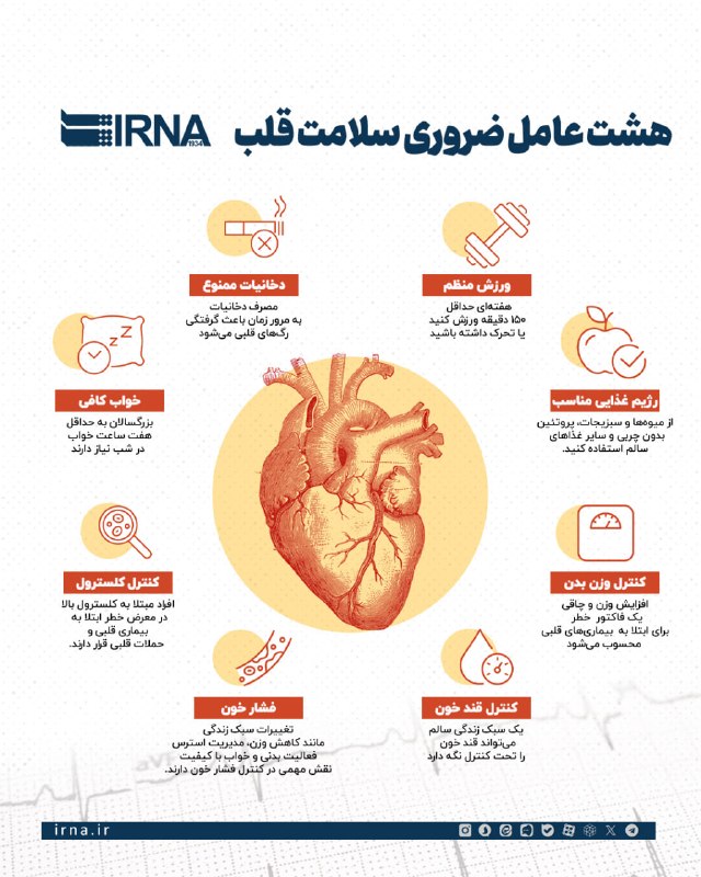 📋מידע IRNA שמונה מפתחות זהב לבריאות הלב