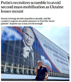 Кремль пытается избежать массовой мобилизации, решения о новой волне пока нет — The GuardianПризнаков того, что Владимир Путин принял решение о новой массовой мобилизации, пока нет. Об этом The Guardian сообщили два источника, знакомые с обсуждениями в Мос