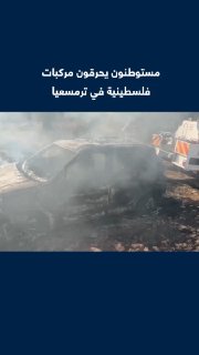 Israeli settlers set fire to 3 vehicles and attacked Palestinian farmers during the olive harvest in the town of Turmos Aya, northeast of Ramallah in the occupied West Bank.