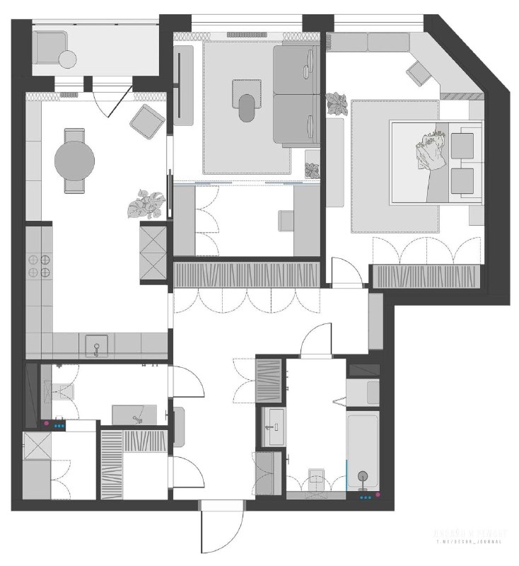Квартира 63 м Интерьер выполнен в духе эклектики с элементами mid-century. Акцент на необычной цветовой гамме и сочетании геометрических принтов в ... - изображение 10 - квартира, дизайн, юлия
