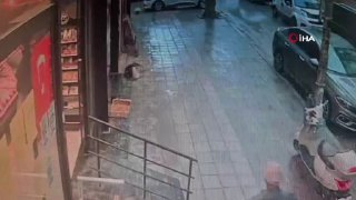 כלב ישן על המדרכה מול חנות באבצילר, איסטנבול, נשך את האיש שבעט בו. הרגעים שהתרחשו תועדו במצלמת האבטחה.