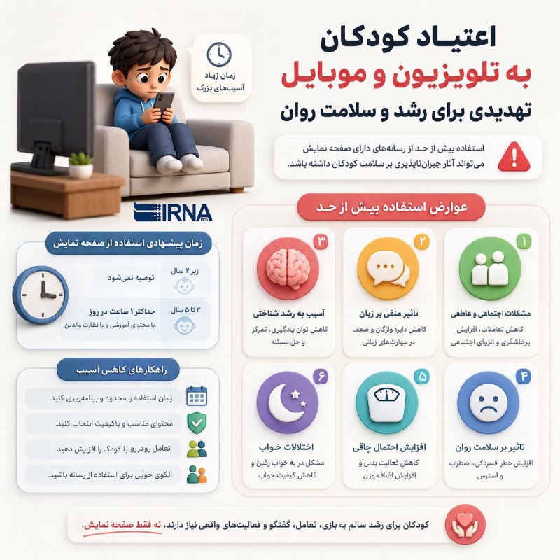 📋 IRNA Info התמכרות של ילדים לטלוויזיה ולטלפונים ניידים היא איום על צמיחה ובריאות נפשית