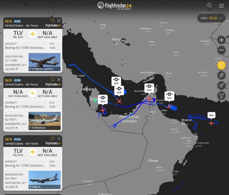 اخبار فوری / مهم 🔖: تعداد زیادی هواپیمای سوخترسان نیروی هوایی آمریکا امشب در اطراف تنگه هرمز فعال هستند و یک فروند هواپیمای گشت دریایی P-8A