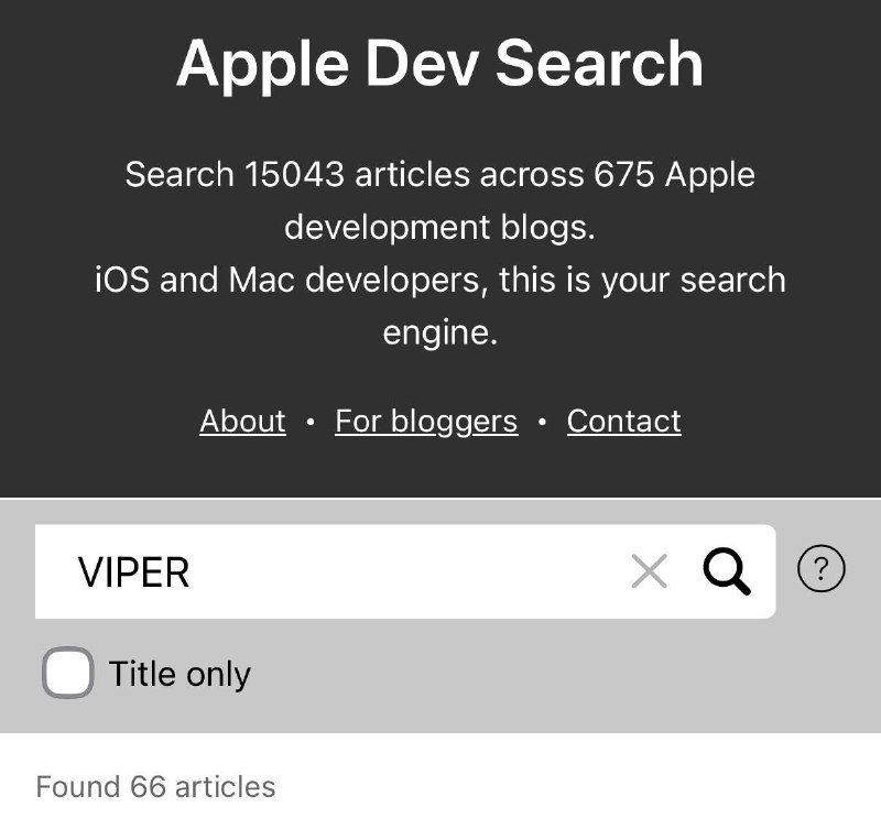 Поисковый движок по всем iOS блогамЕсли вам нужно найти хорошие материалы по какой-то теме, то помимо поиска в этом канале, можете попробовать еще и сервис по ссылке – он умеет искать по 675 блогам и 15000 статьям в них!Если доберутся руки, сделаю аналог G
