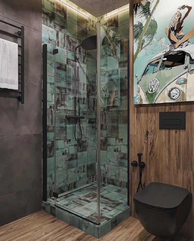 Интерьер ванной комнаты выполнен в тёмных тонах. Площадь составляет 4 квадратных метра. МЫ В МАХ подписаться - изображение 5 - интерьер, ванной, комнаты