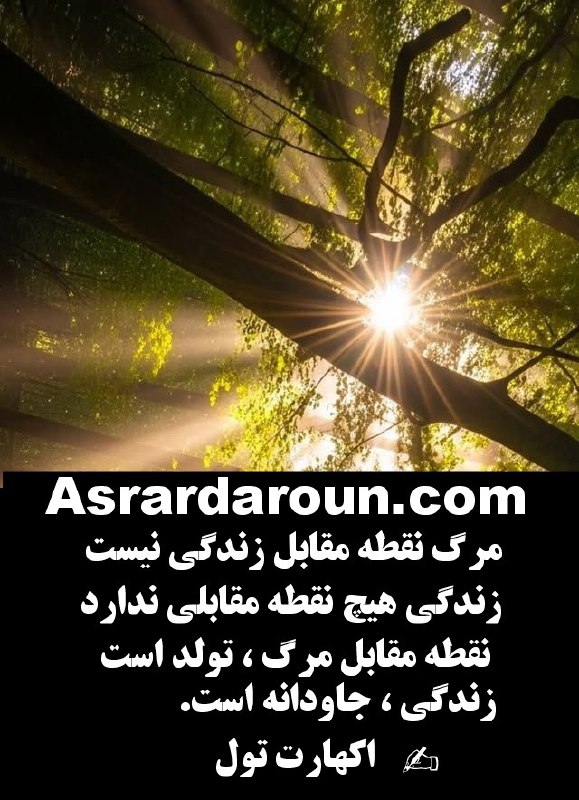 اسرار درون: مرگ نقطه مقابل زندگی نیست.زندگی هیچ نقطه مقابلی ندارد.نقطه مقابل مرگ ، تولد است.زندگی ، جاودانه است.#اکهارت_تولسایت ا