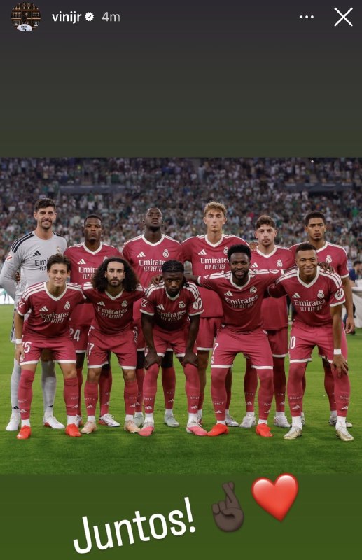 رئال مادرید | Real Madrid: 🟥 وینیسیوس جونیور توی اینستاگرام:«با هم» 🤞🏿❤️🄸 @RealMadridFans