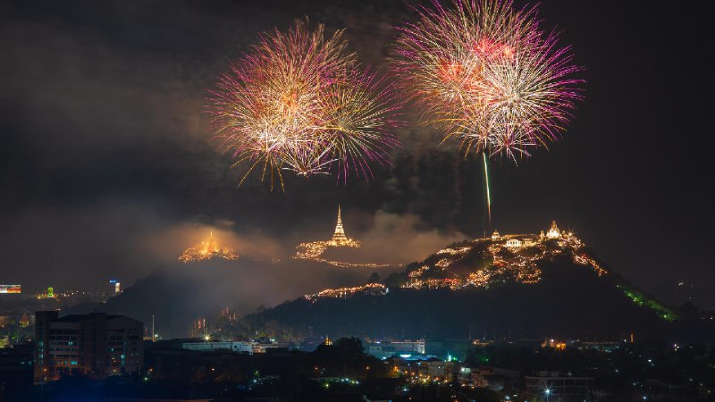 Fireworks over Phra Nakhon Khiri, Phetchaburi, Thailand (© noomcpk/Shutterstock)December 31, 2023 at 07:00AM