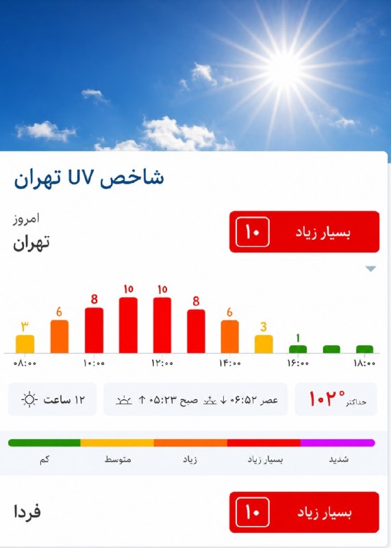 سالمند ایرانی: آفتاب تهران را جدی بگیرید؛ مراقب چشمانتان باشید ☀️👓این روزها تابش فرابنفش (UV) در تهران، بهویژه در ساعات میانی روز، می