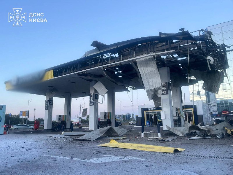 A Russian jet-powered Geran-5 drone hit a gas station in Kyiv.