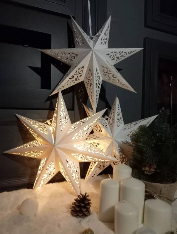 Рождественские звезды как из ИКЕИ только с WB Набор из 3 шт с гирляндами Набор из 3 шт без гирлянд Набор белый, коричневый, бордо Набор молочный, б... - изображение 1 - набор, telegram, view