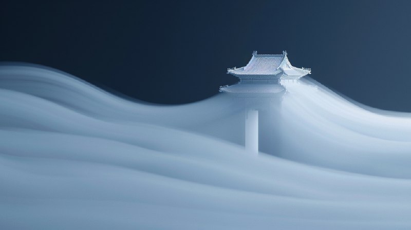 今天跑的最喜欢的图，中式建筑和抽象云雾融合探索页面的提示词改的
