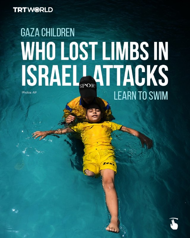 ילדים פלסטינים שאיבדו גפיים במהלך רצח העם של ישראל בעזה לוקחים שיעורי שחייה בחאן יונס באמצעות שיעורים המאור…