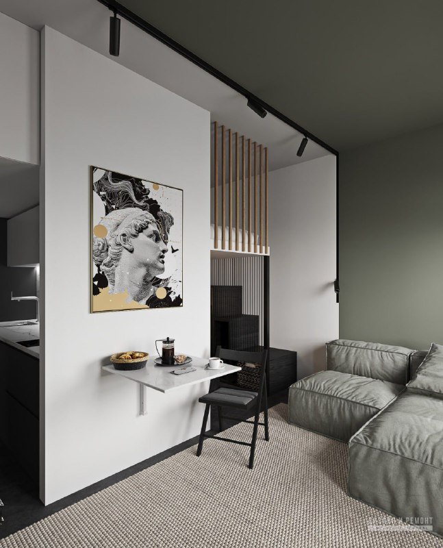 Квартира - студия 23 м в для молодой пары Помимо общих задач к жилью, требовалась рабочая зона для двоих без доступа прямого света. Высота потолка ... - изображение 2 - дизайн, квартира, студия