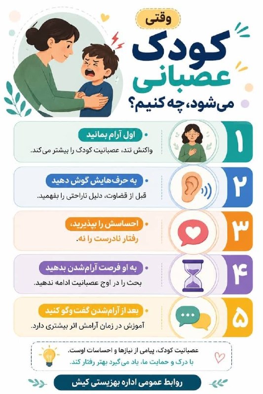 پایگاه خبری کیشوند نیوز: *وقتی کودک عصبانی میشود چه کنیم؟*«آرامش والدین، اولین قدم برای مدیریت خشم کودکان است.»روابط عمومی اداره بهزیستی کیش@kish