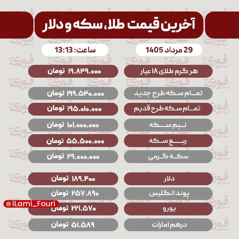 ایلام فوری: آخرین قیمت طلا، سکه و ارز پنجشنبه ۲۹ مرداد🏙 @iLami_Fouri