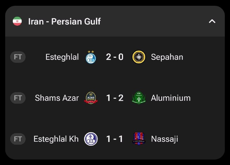 Fotbalł: 🇮🇷 نتایج بازی های امروز لیگ ممهلکت.❤️ @Fotball