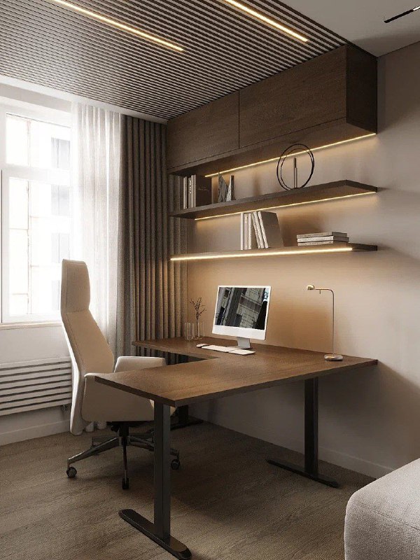 Оцените проект спальни и кабинета от 1 до 5 в комментариях Спальня - 14,5 кв.м Кабинет - 19,3 кв.м Дизайнер Наталья квартира70квм Узнать стоимость ... - изображение 5 - telegram, view, оцените