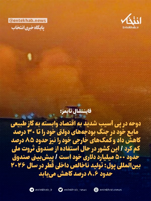 پایگاه خبری انتخاب ✔: ♦️ فایننشال تایمز:🔹 دوحه در پی آسیب شدید به اقتصاد وابسته به گاز طبیعی مایع خود در جنگ بودجههای دولتی خود را تا ۳۰ درصد
