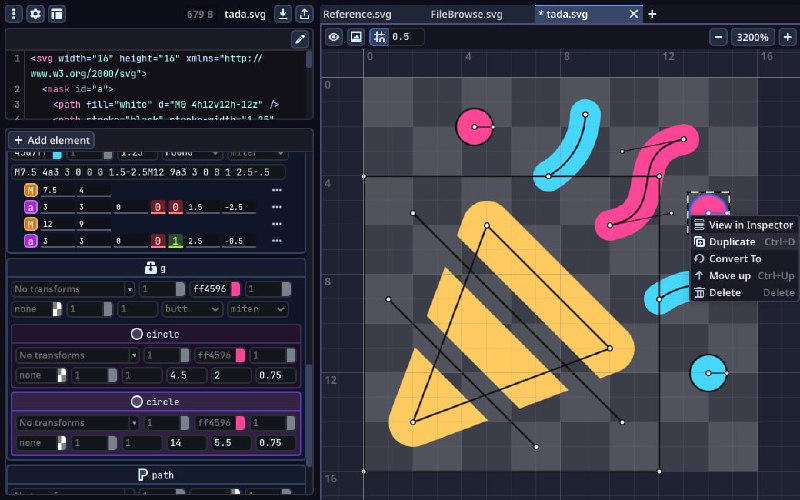 🆔  软件名称：GodSVG⭐️  软件功能：矢量图形编辑器➡️  支持平台：#Windows #macOS #Linux #Android📁  软件简介：一款免费的开源矢量图形编辑器，直接展示SVG代码，不会添加任何元数据，并允许用户实时编辑代码