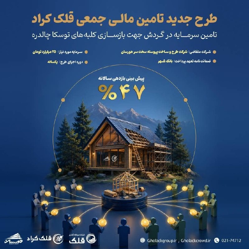 توییتر_بورس: 🎯 فرصت سرمایهگذاری در سکوی تأمین مالی جمعی قلک کراد🏭 تأمین سرمایه در گردش جهت بازسازی کلبه های توسکا چالدرهمشخصات اقتصا