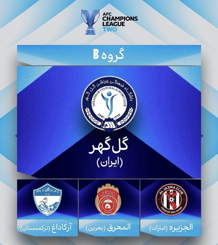 💚نظرقلی آنلاین💚: قرعهکشی لیگ قهرمانان آسیا ۲✅ حریفان گلگهر مشخص شدند🔵 گروه B: الجزیره امارات، گلگهر ایران، المحرق بحرین و آرکاداغ ترکم