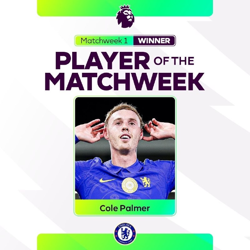 CHELSEA CF: کول پالمر از نگاه طرفداران به عنوان بهترین بازیکن هفته لیگ برتر انتخاب شد🔗 @ChelseaCF